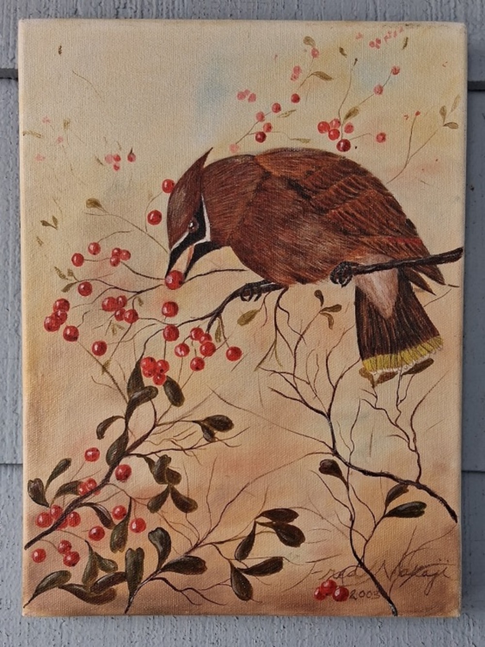 Bird on Berry Branch Painting 2003